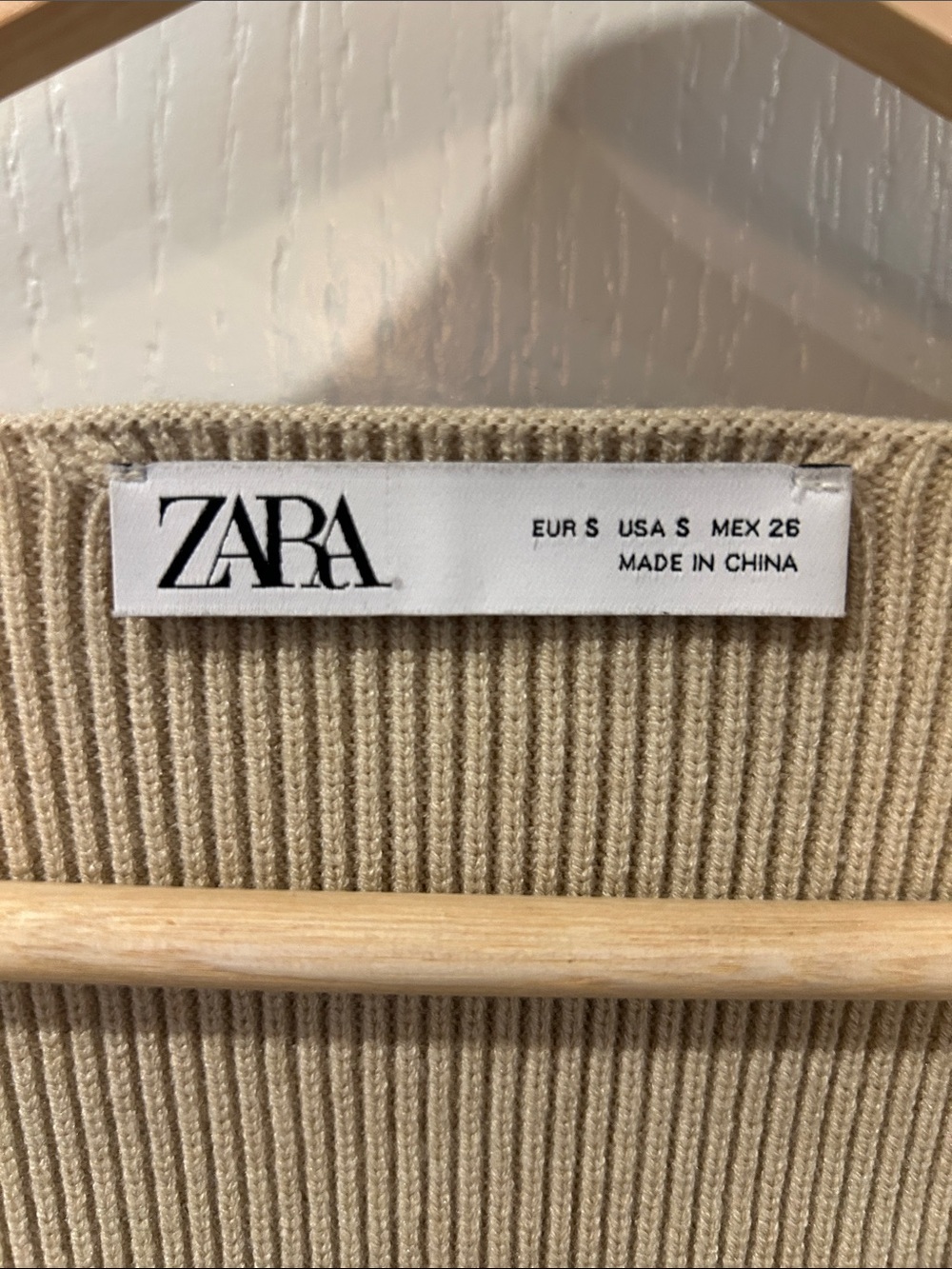 Zara Beige Square-Neck Ribbed Knit Top - Picture 2 of 3